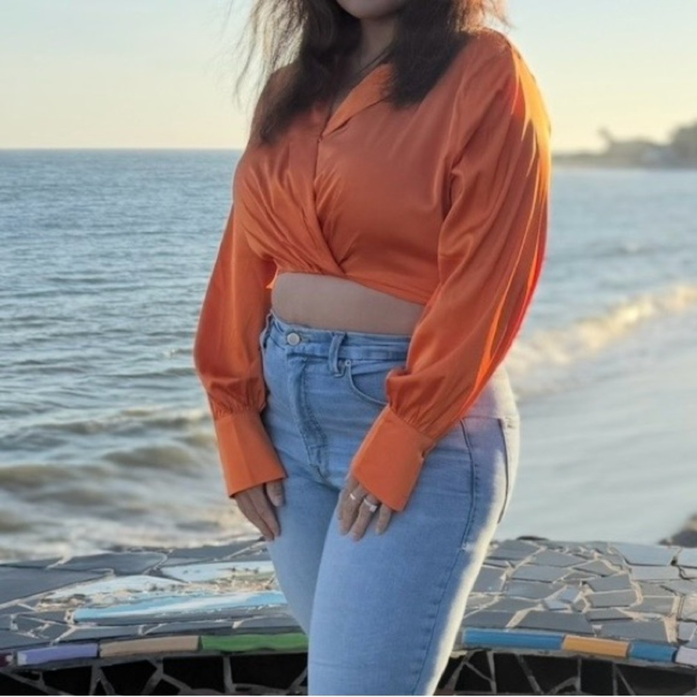 Women's Orange Satin Crop Top